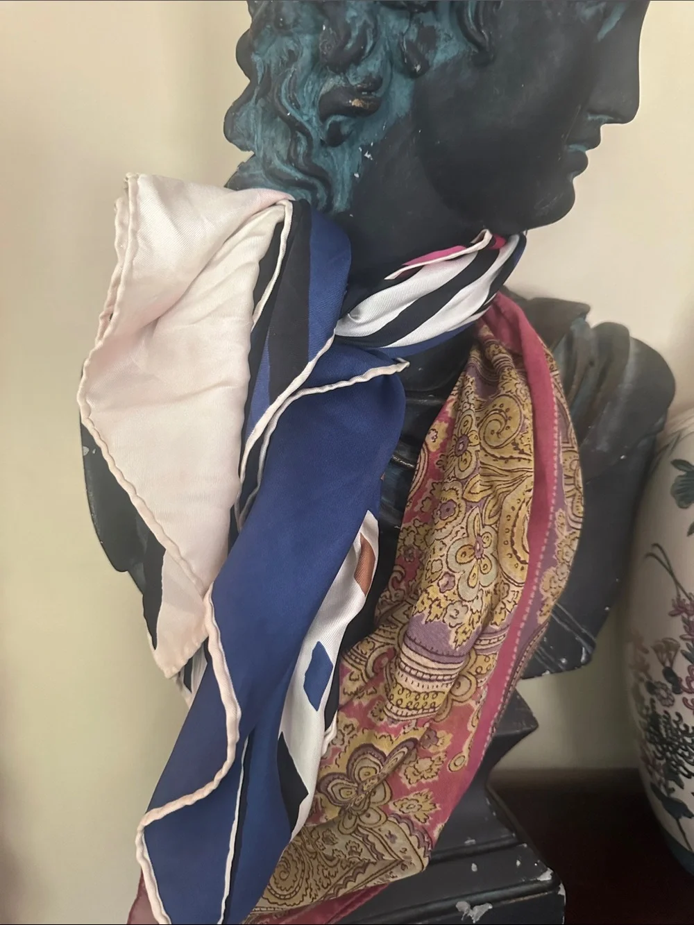 Dior Pink Blue Black White Striped Silk Scarf